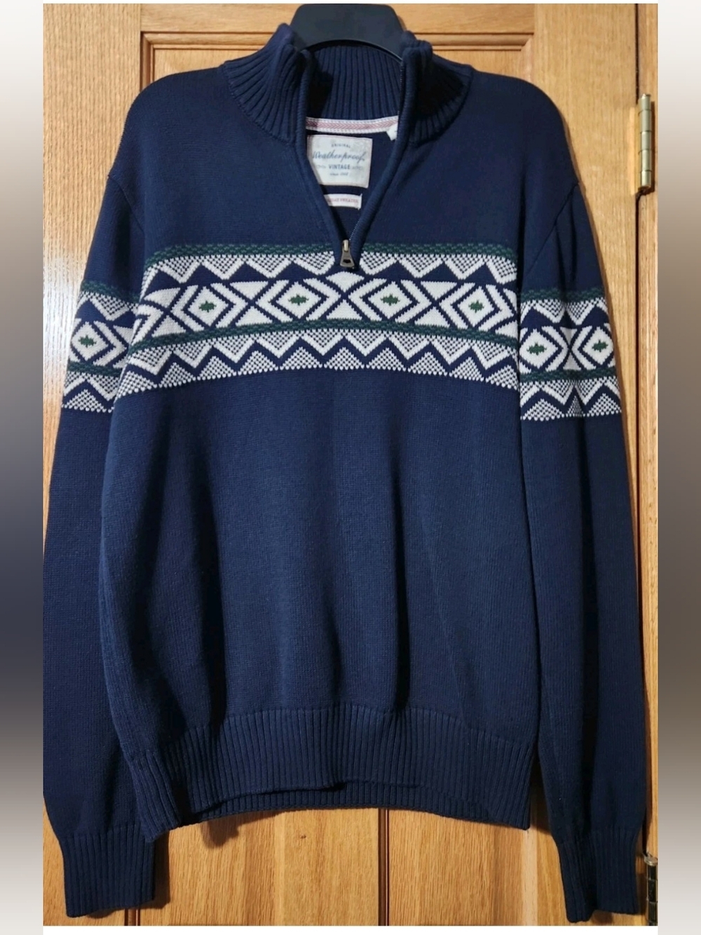 Weatherproof Vintage Quarter Zip Sweater-knit Men's Sz M Navy Fair Isle Preppy
